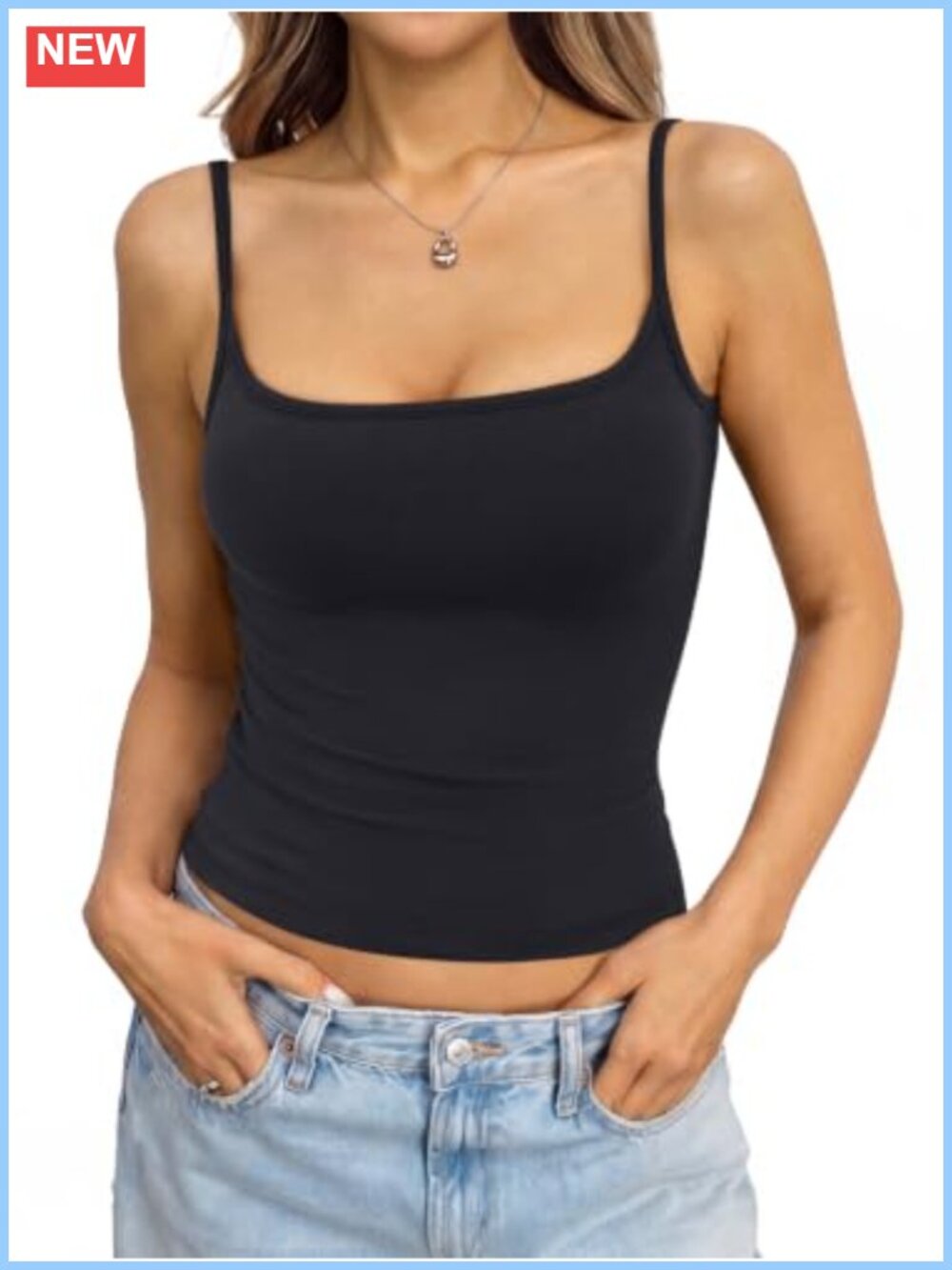 Women's Cotton Camisole Square Neck Spaghetti Strap Crop Tank Top